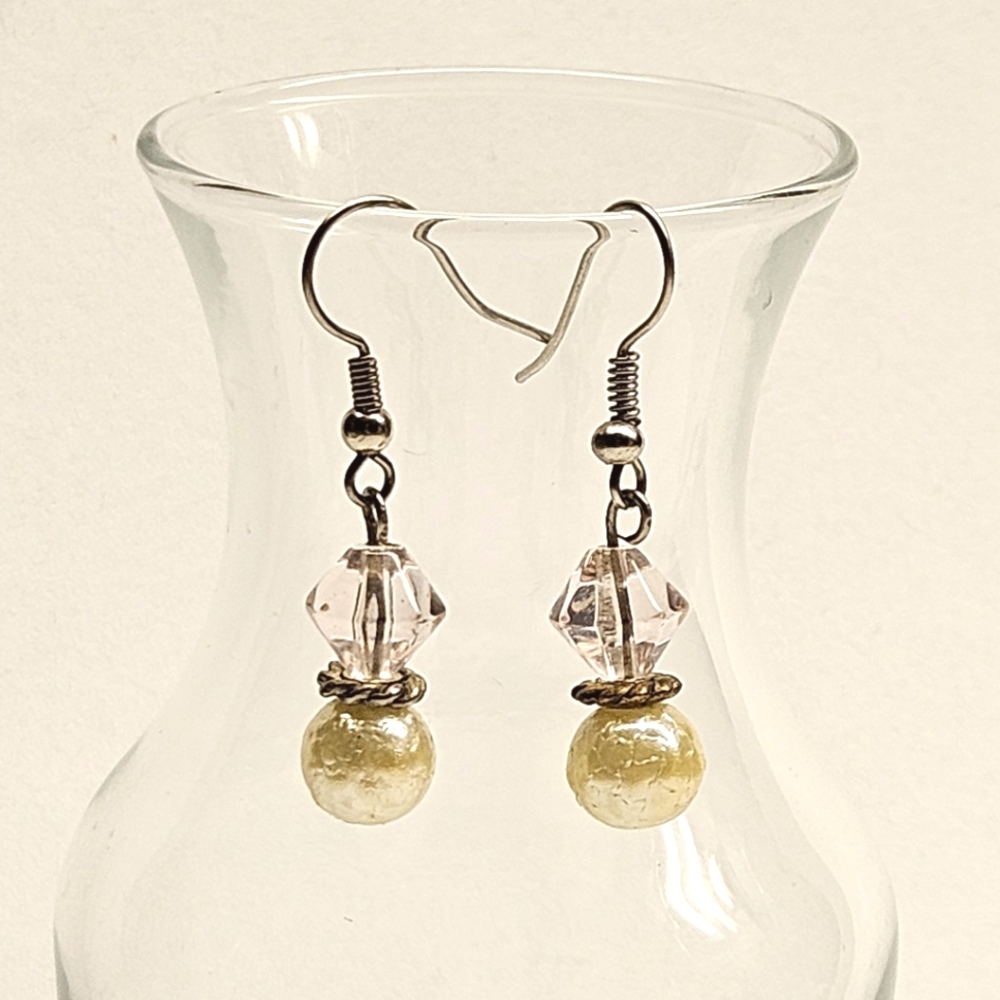 Pale Pink and Glass Pearl Beaded Earrings